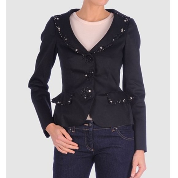MOSCHINO CHEAP AND CHIC Black Fitted Studded Peplum Blazer - Picture 2 of 16
